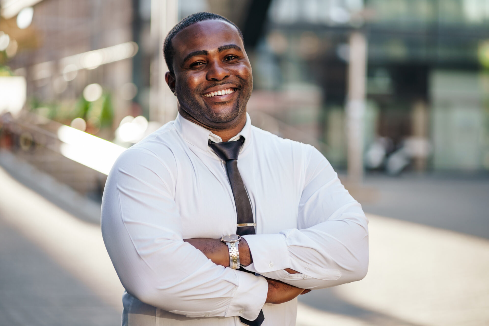 Portrait of African American professional smiling at camera